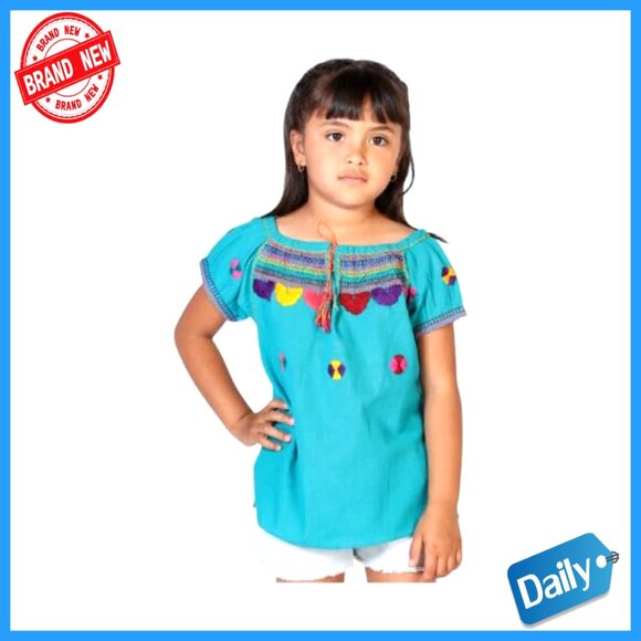 Girls Size 8 Cotton Embroidered Blouse Handcrafted Mexican Artisanal